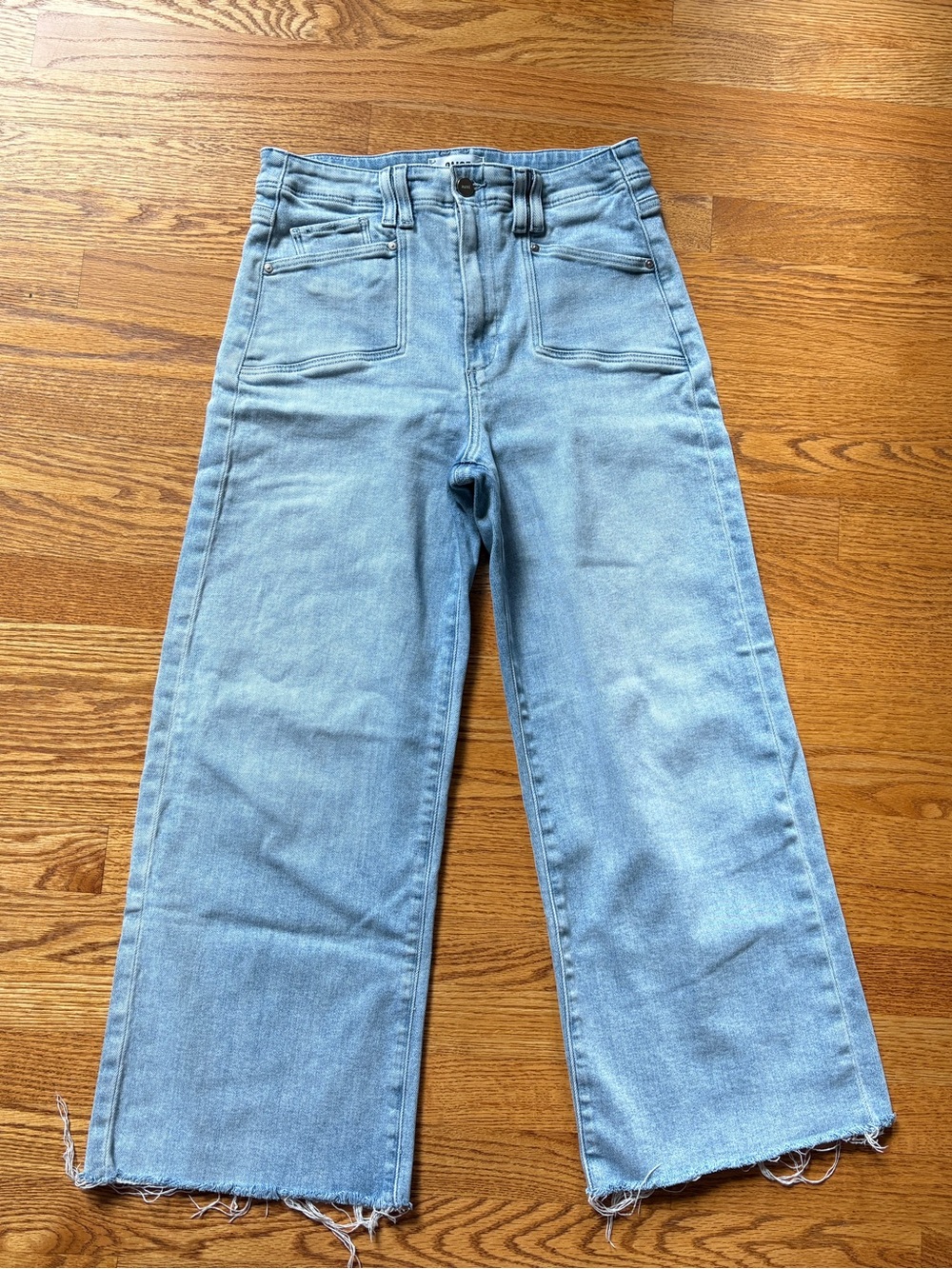 Paige Anessa High Rise Crop Wide Leg Raw Hem Jeans 29